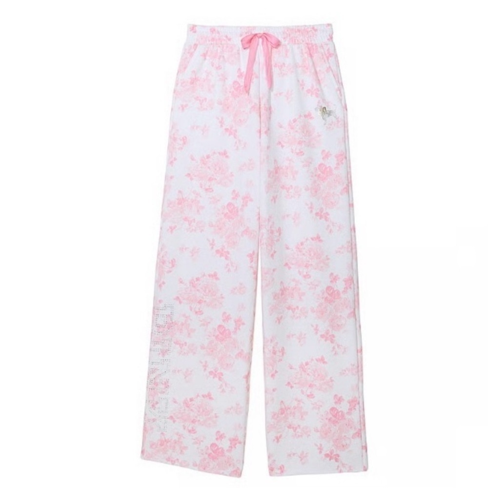 NWT LoveShackFancy x VS Pink Everblooming White wide leg sweatpants - M - Picture 4 of 13